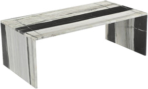 Meridian Furniture Vernazza Genuine Stone Rectangular Coffee Table Handcrafted Natural Veining for Living Rooms Panda Genuine Marble 99004Panda-CT