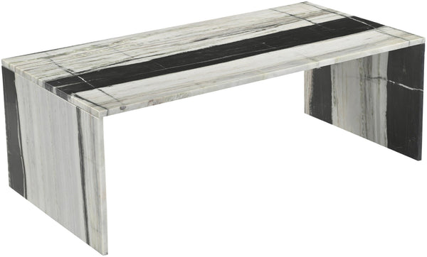 Meridian Furniture Vernazza Genuine Stone Rectangular Coffee Table Handcrafted Natural Veining for Living Rooms Panda Genuine Marble 99004Panda-CT