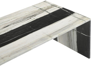Meridian Furniture Vernazza Genuine Stone Rectangular Coffee Table Handcrafted Natural Veining for Living Rooms Panda Genuine Marble 99004Panda-CT