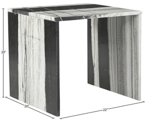 Meridian Furniture Vernazza Genuine Stone Side Table Handcrafted Sculptural Accent for Modern Living Spaces Panda Genuine Marble 99004Panda-ET