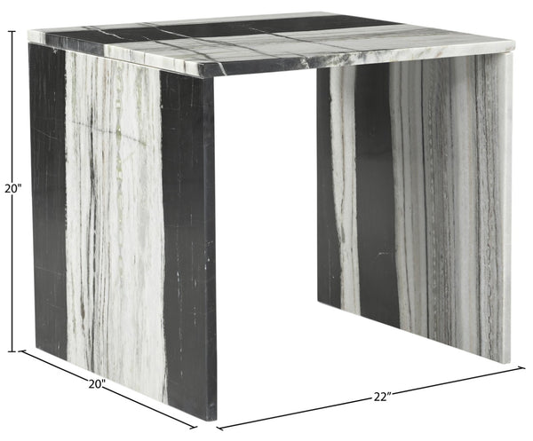 Meridian Furniture Vernazza Genuine Stone Side Table Handcrafted Sculptural Accent for Modern Living Spaces Panda Genuine Marble 99004Panda-ET