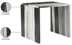 Meridian Furniture Vernazza Genuine Stone Side Table Handcrafted Sculptural Accent for Modern Living Spaces Panda Genuine Marble 99004Panda-ET
