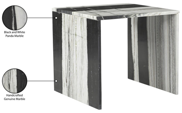 Meridian Furniture Vernazza Genuine Stone Side Table Handcrafted Sculptural Accent for Modern Living Spaces Panda Genuine Marble 99004Panda-ET