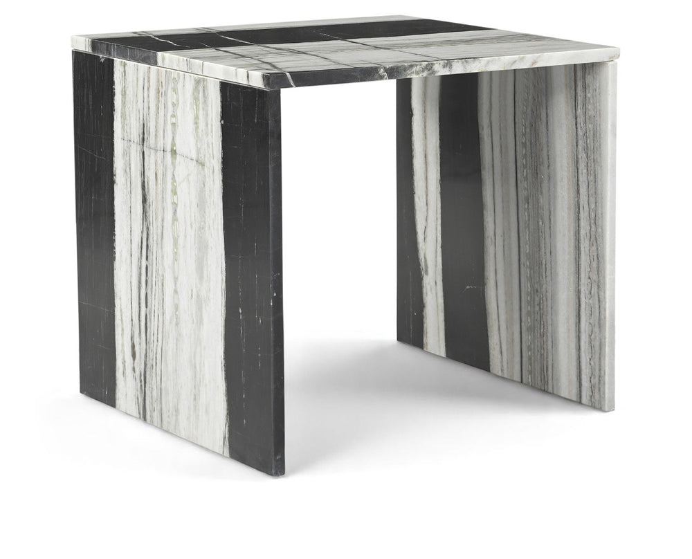 Meridian Furniture Vernazza Genuine Stone Side Table Handcrafted Sculptural Accent for Modern Living Spaces Panda Genuine Marble 99004Panda-ET