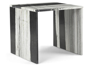 Meridian Furniture Vernazza Genuine Stone Side Table Handcrafted Sculptural Accent for Modern Living Spaces Panda Genuine Marble 99004Panda-ET