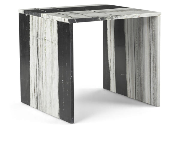 Meridian Furniture Vernazza Genuine Stone Side Table Handcrafted Sculptural Accent for Modern Living Spaces Panda Genuine Marble 99004Panda-ET