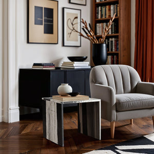 Meridian Furniture Vernazza Genuine Stone Side Table Handcrafted Sculptural Accent for Modern Living Spaces Panda Genuine Marble 99004Panda-ET