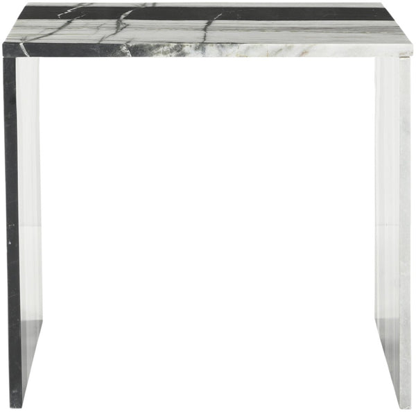 Meridian Furniture Vernazza Genuine Stone Side Table Handcrafted Sculptural Accent for Modern Living Spaces Panda Genuine Marble 99004Panda-ET