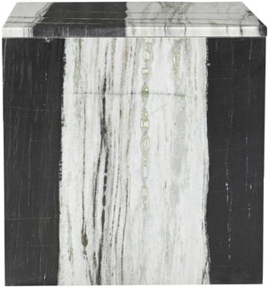 Meridian Furniture Vernazza Genuine Stone Side Table Handcrafted Sculptural Accent for Modern Living Spaces Panda Genuine Marble 99004Panda-ET