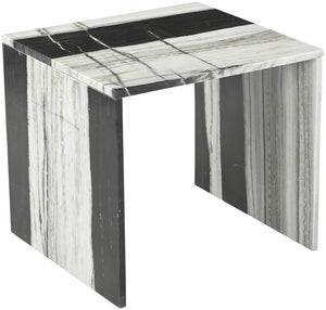 Meridian Furniture Vernazza Genuine Stone Side Table Handcrafted Sculptural Accent for Modern Living Spaces Panda Genuine Marble 99004Panda-ET