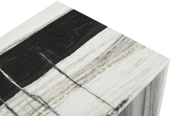 Meridian Furniture Vernazza Genuine Stone Side Table Handcrafted Sculptural Accent for Modern Living Spaces Panda Genuine Marble 99004Panda-ET