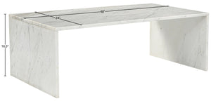Meridian Furniture Vernazza Genuine Stone Rectangular Coffee Table Handcrafted Natural Veining for Living Rooms White Genuine Marble 99004White-CT