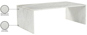 Meridian Furniture Vernazza Genuine Stone Rectangular Coffee Table Handcrafted Natural Veining for Living Rooms White Genuine Marble 99004White-CT