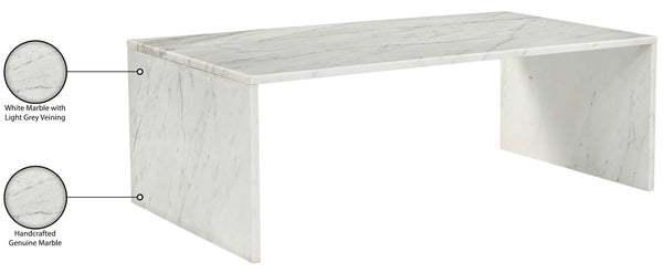 Meridian Furniture Vernazza Genuine Stone Rectangular Coffee Table Handcrafted Natural Veining for Living Rooms White Genuine Marble 99004White-CT