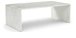 Meridian Furniture Vernazza Genuine Stone Rectangular Coffee Table Handcrafted Natural Veining for Living Rooms White Genuine Marble 99004White-CT