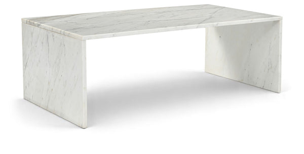 Meridian Furniture Vernazza Genuine Stone Rectangular Coffee Table Handcrafted Natural Veining for Living Rooms White Genuine Marble 99004White-CT