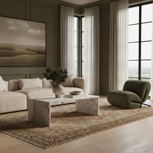 Meridian Furniture Vernazza Genuine Stone Rectangular Coffee Table Handcrafted Natural Veining for Living Rooms White Genuine Marble 99004White-CT