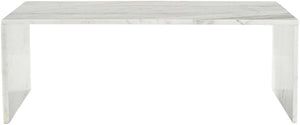 Meridian Furniture Vernazza Genuine Stone Rectangular Coffee Table Handcrafted Natural Veining for Living Rooms White Genuine Marble 99004White-CT