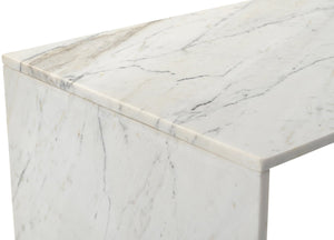 Meridian Furniture Vernazza Genuine Stone Rectangular Coffee Table Handcrafted Natural Veining for Living Rooms White Genuine Marble 99004White-CT