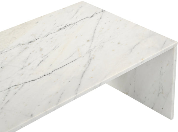 Meridian Furniture Vernazza Genuine Stone Rectangular Coffee Table Handcrafted Natural Veining for Living Rooms White Genuine Marble 99004White-CT