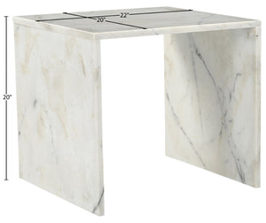 Meridian Furniture Vernazza Genuine Stone Side Table Handcrafted Sculptural Accent for Modern Living Spaces White Genuine Marble 99004White-ET