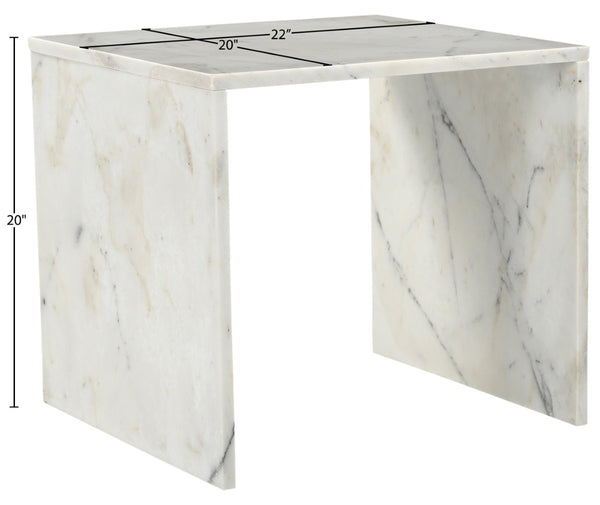 Meridian Furniture Vernazza Genuine Stone Side Table Handcrafted Sculptural Accent for Modern Living Spaces White Genuine Marble 99004White-ET