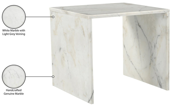 Meridian Furniture Vernazza Genuine Stone Side Table Handcrafted Sculptural Accent for Modern Living Spaces White Genuine Marble 99004White-ET