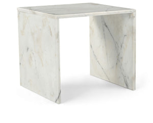 Meridian Furniture Vernazza Genuine Stone Side Table Handcrafted Sculptural Accent for Modern Living Spaces White Genuine Marble 99004White-ET