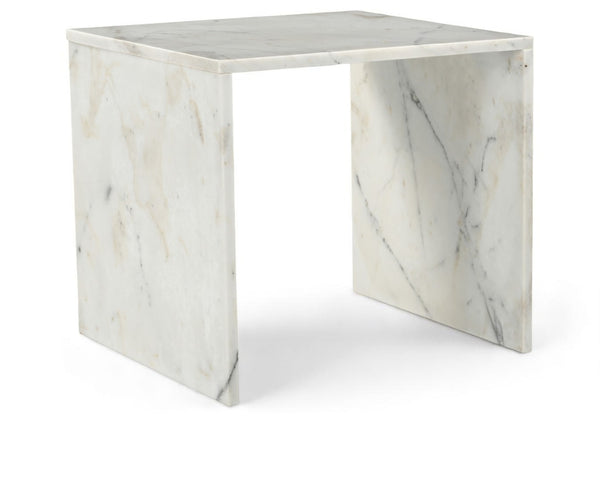 Meridian Furniture Vernazza Genuine Stone Side Table Handcrafted Sculptural Accent for Modern Living Spaces White Genuine Marble 99004White-ET