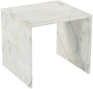 Meridian Furniture Vernazza Genuine Stone Side Table Handcrafted Sculptural Accent for Modern Living Spaces White Genuine Marble 99004White-ET