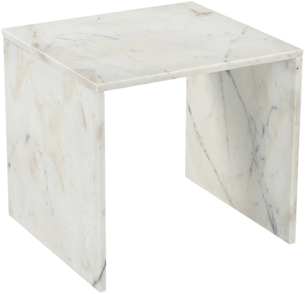 Meridian Furniture Vernazza Genuine Stone Side Table Handcrafted Sculptural Accent for Modern Living Spaces White Genuine Marble 99004White-ET