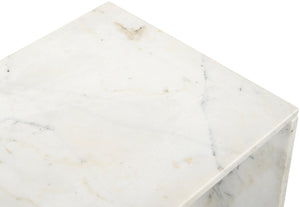 Meridian Furniture Vernazza Genuine Stone Side Table Handcrafted Sculptural Accent for Modern Living Spaces White Genuine Marble 99004White-ET
