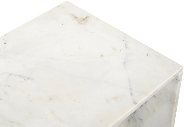 Meridian Furniture Vernazza Genuine Stone Side Table Handcrafted Sculptural Accent for Modern Living Spaces White Genuine Marble 99004White-ET