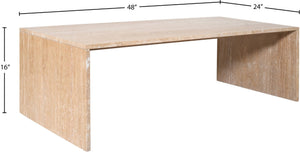 Meridian Furniture Vernazza Genuine Stone Rectangular Coffee Table Handcrafted Natural Veining for Living Rooms Natural Travertine 99005Travertine-CT