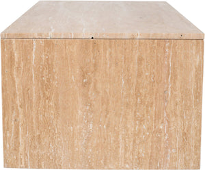 Meridian Furniture Vernazza Genuine Stone Rectangular Coffee Table Handcrafted Natural Veining for Living Rooms Natural Travertine 99005Travertine-CT