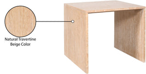 Meridian Furniture Vernazza Genuine Stone Side Table Handcrafted Sculptural Accent for Modern Living Spaces Natural Travertine 99005Travertine-ET