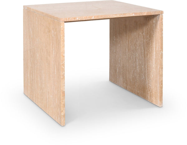 Meridian Furniture Vernazza Genuine Stone Side Table Handcrafted Sculptural Accent for Modern Living Spaces Natural Travertine 99005Travertine-ET