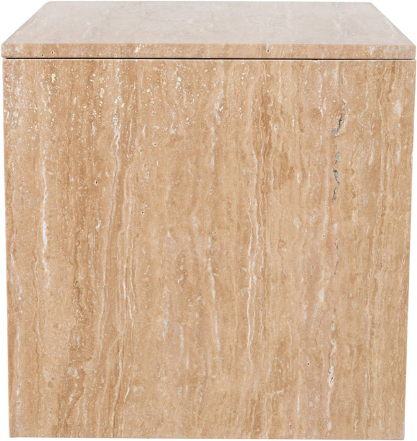 Meridian Furniture Vernazza Genuine Stone Side Table Handcrafted Sculptural Accent for Modern Living Spaces Natural Travertine 99005Travertine-ET