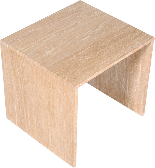 Meridian Furniture Vernazza Genuine Stone Side Table Handcrafted Sculptural Accent for Modern Living Spaces Natural Travertine 99005Travertine-ET