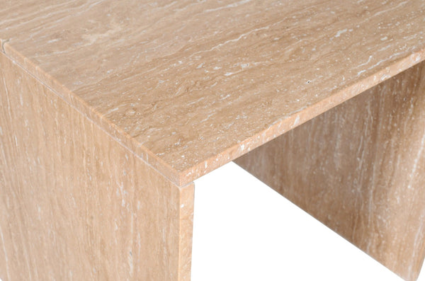 Meridian Furniture Vernazza Genuine Stone Side Table Handcrafted Sculptural Accent for Modern Living Spaces Natural Travertine 99005Travertine-ET