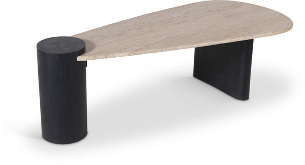 Meridian Furniture Taverna Genuine Travertine Top Coffee Table with Solid Art Deco Base for Living Rooms Black 99006Black-CT