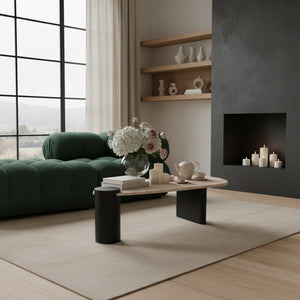 Meridian Furniture Taverna Genuine Travertine Top Coffee Table with Solid Art Deco Base for Living Rooms Black 99006Black-CT