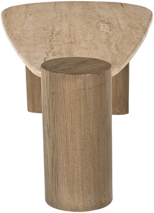 Meridian Furniture Taverna Genuine Travertine Top Coffee Table with Solid Art Deco Base for Living Rooms Brown 99006Brown-CT