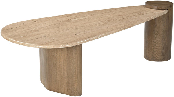 Meridian Furniture Taverna Genuine Travertine Top Coffee Table with Solid Art Deco Base for Living Rooms Brown 99006Brown-CT