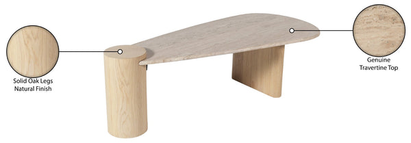 Meridian Furniture Taverna Genuine Travertine Top Coffee Table with Solid Art Deco Base for Living Rooms Natural 99006Natural-CT