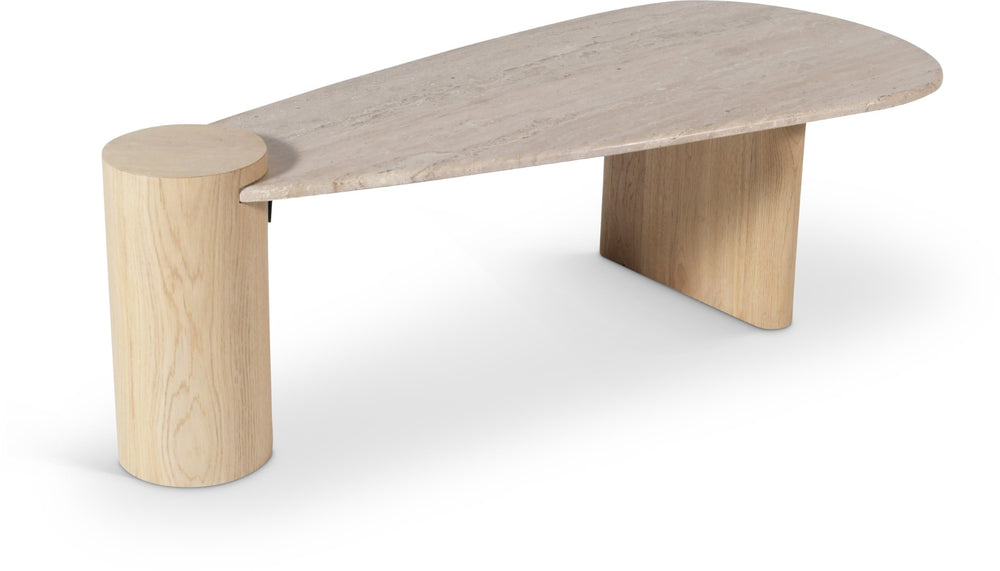 Meridian Furniture Taverna Genuine Travertine Top Coffee Table with Solid Art Deco Base for Living Rooms Natural 99006Natural-CT