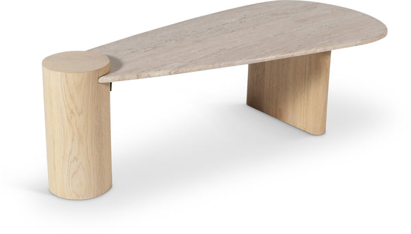 Meridian Furniture Taverna Genuine Travertine Top Coffee Table with Solid Art Deco Base for Living Rooms Natural 99006Natural-CT