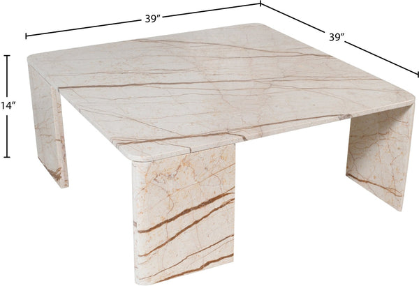 Meridian Furniture Livorno Handcrafted Stone Top Coffee Table Art Deco Accent for Modern Living Rooms Beige Genuine Marble 99007Beige-CT