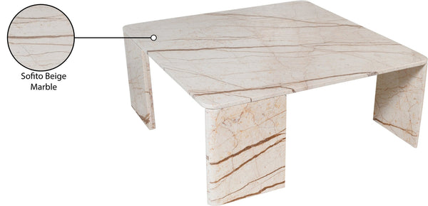 Meridian Furniture Livorno Handcrafted Stone Top Coffee Table Art Deco Accent for Modern Living Rooms Beige Genuine Marble 99007Beige-CT