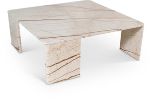 Meridian Furniture Livorno Handcrafted Stone Top Coffee Table Art Deco Accent for Modern Living Rooms Beige Genuine Marble 99007Beige-CT